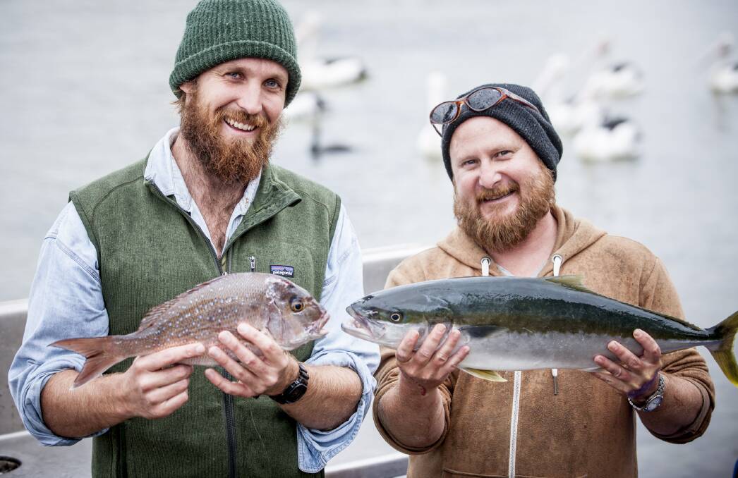 FROM THE FARM TO THE SEA: Central Tilba’s Paul West, pictured with keen angler Stan Gorton of Narooma, will unveil his new River Cottage Australia Cookbook at a long lunch in Mollymook on April 13. Photo: STAN GORTON