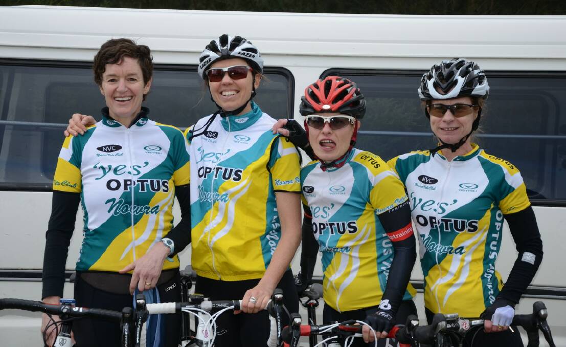 ALL SMILES: Nowra Velo Club women’s masters team finished sixth. 