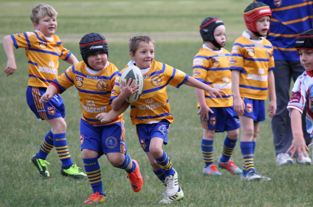 ON THE BURST: Bomaderry's under 7 Gold team member Brody Neasbey scores a try in his side’s 22-6 win over St Georges Basin. 