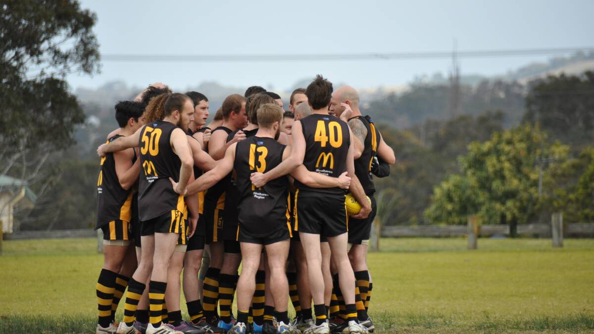 TEAM TIGER: The Bomaderry Tigers regroup after a loss last week against Wollongong. 