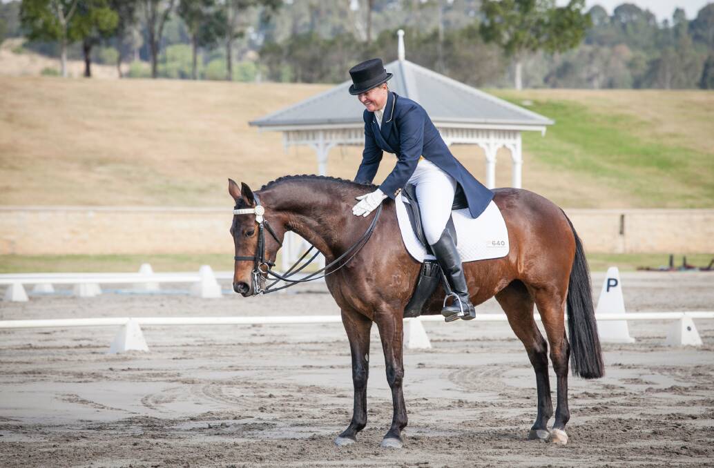 JUBILANT: Berry’s Pamela Bice successfully competed at Grand Prix level with an overall score of 59.474 on her spirited pony Rosthwaite Tinkerbell at the recent NSW Dressage Council Winter Festival. 
