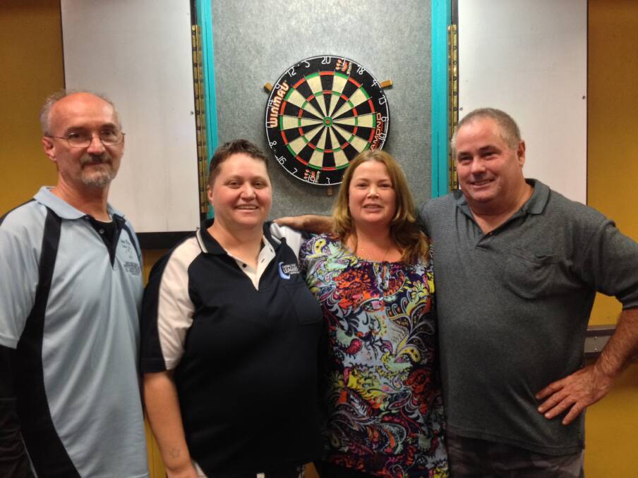 WINNERS ARE GRINNERS: Phil Reeves, Lana Mlotkowski, Georgie Hansen and Peter Vider are the winners and runners-up of the Nowra Darts Open Singles Championship. 