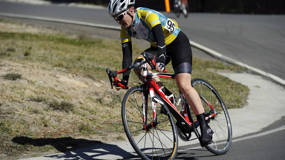 ON HER BIKE: Mel Kilby held a high overall B grade women’s position in the first stage of the Canberra Women's Tour last Saturday. 