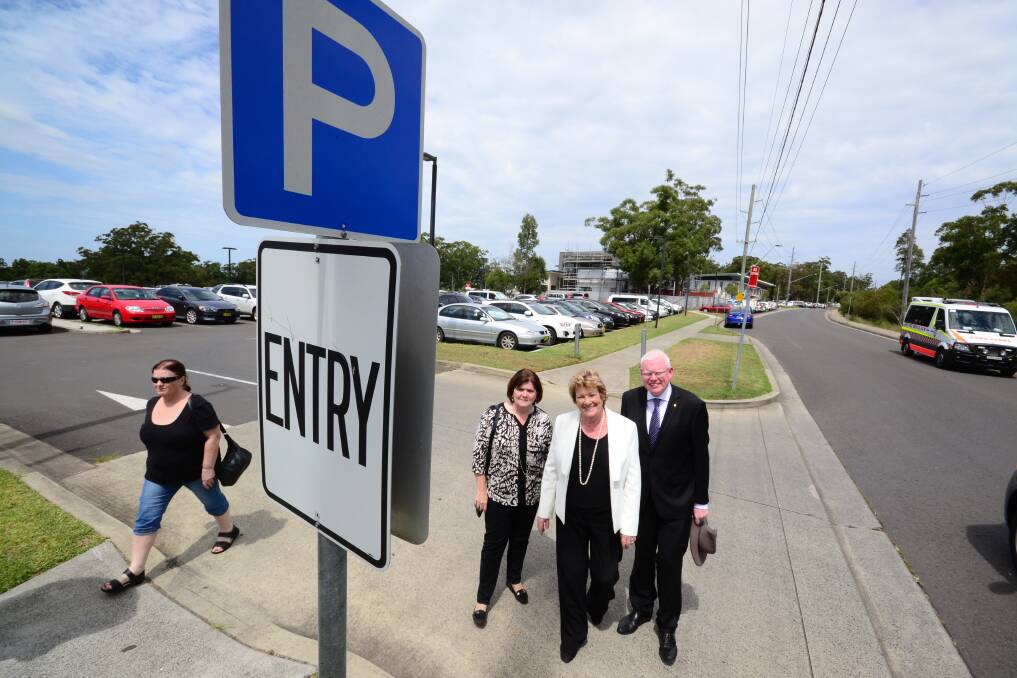 South Coast MP Shelley Hancock, NSW Health Minister Jillian Skinner and Kiama MP Gareth Ward announce plans for more parking at Shoalhaven Hospital.