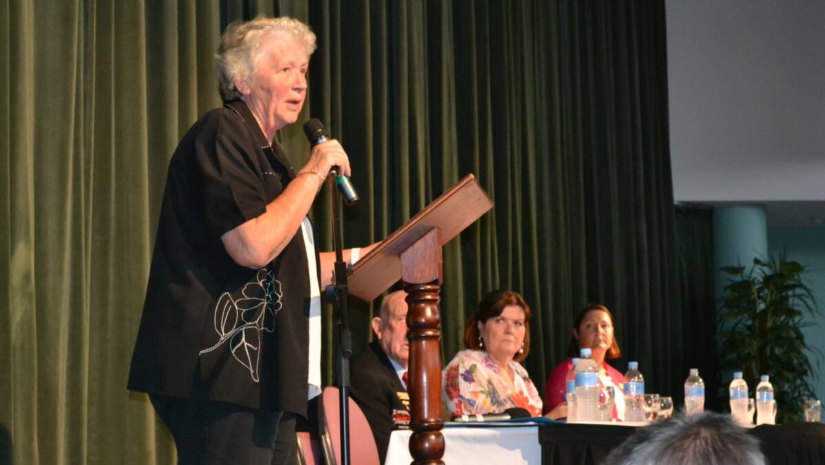Shoalhaven Mayor Joanna Gash addresses the crime meeting at Sanctuary Point on Monday night.