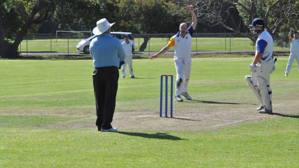 ASKING THE QUESTION: Stuart Jeffrey appeals for an LBW during Bomaderry’s struggle to take the last two wickets against Ulladulla.  