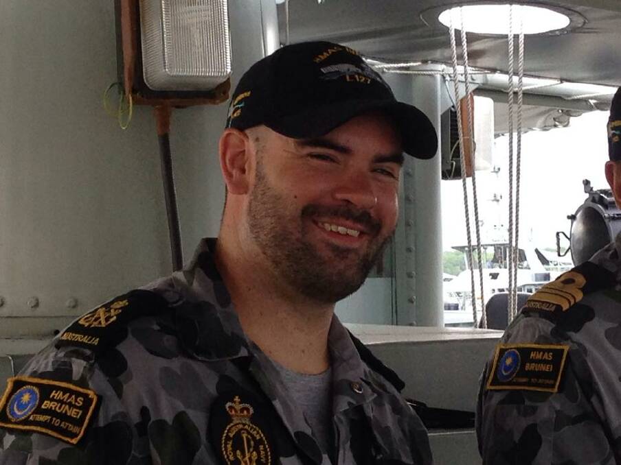 ON BOARD: New Albatross Demons coach Nathan Darvill in uniform at sea on HMAS Brunei.  