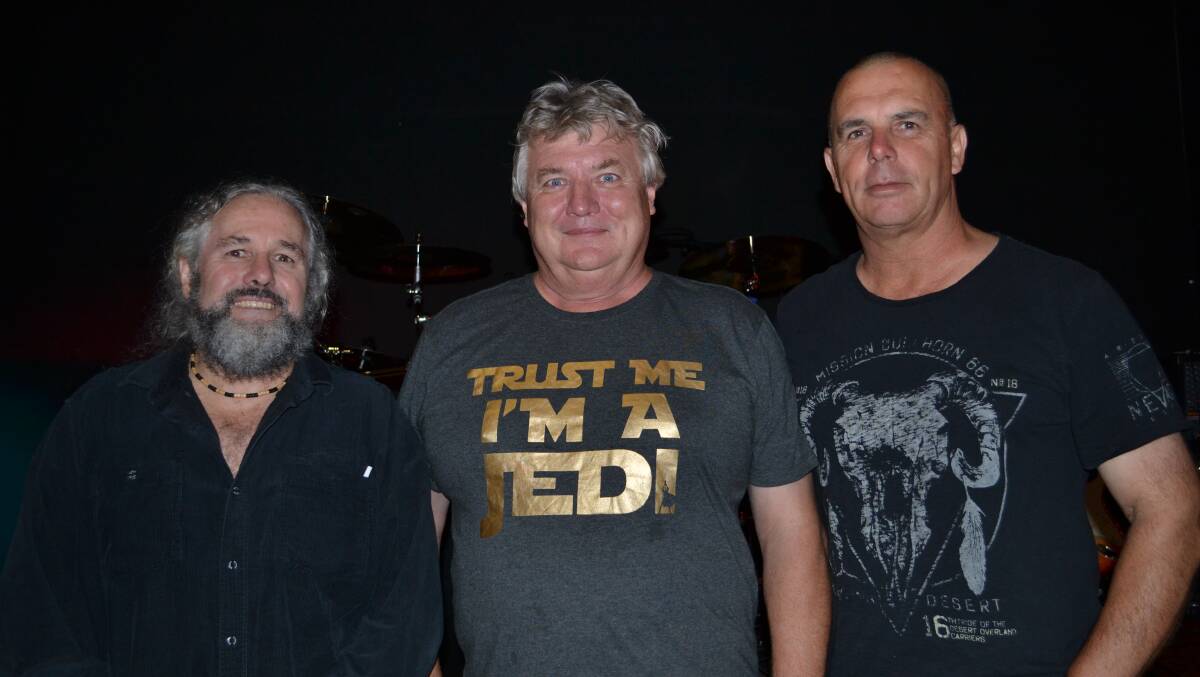 Memebers of the band Southerly Buster; Chris Vider, Larry Burns and Tony Bowyer ready to entertain the crowd at the Club Jervis Bay’s Members’ Party Night on Saturday.