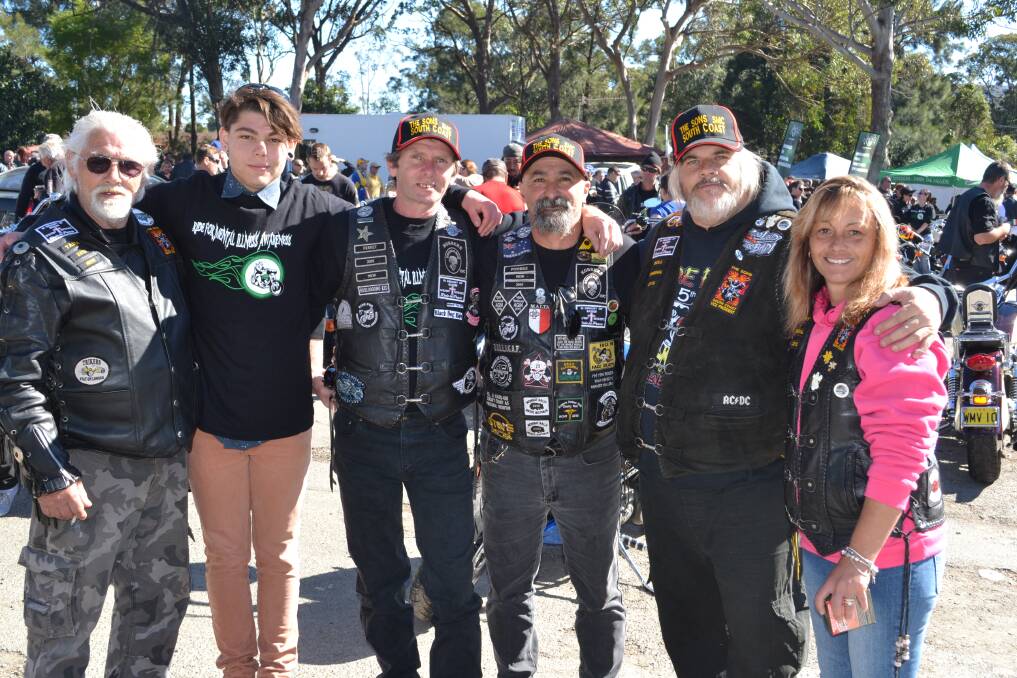 MATES: Harold Hagcliffe from Dapto, Lyndon Zetovic and Allan Grout from Nowra, Eddie Fenech, Dave and Wendy Wotton from Albion Park spent a great day out at the Ride for Mental Illness Awareness at the North Nowra Tavern last year. Bookings are open for this year’s ride. 	 	Photo: JESSICA LONG

