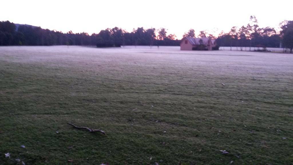 CHILLY: Bernie Regan Sports Field covered in frost on Wednesday. 	Photo Jacquie Gilmore