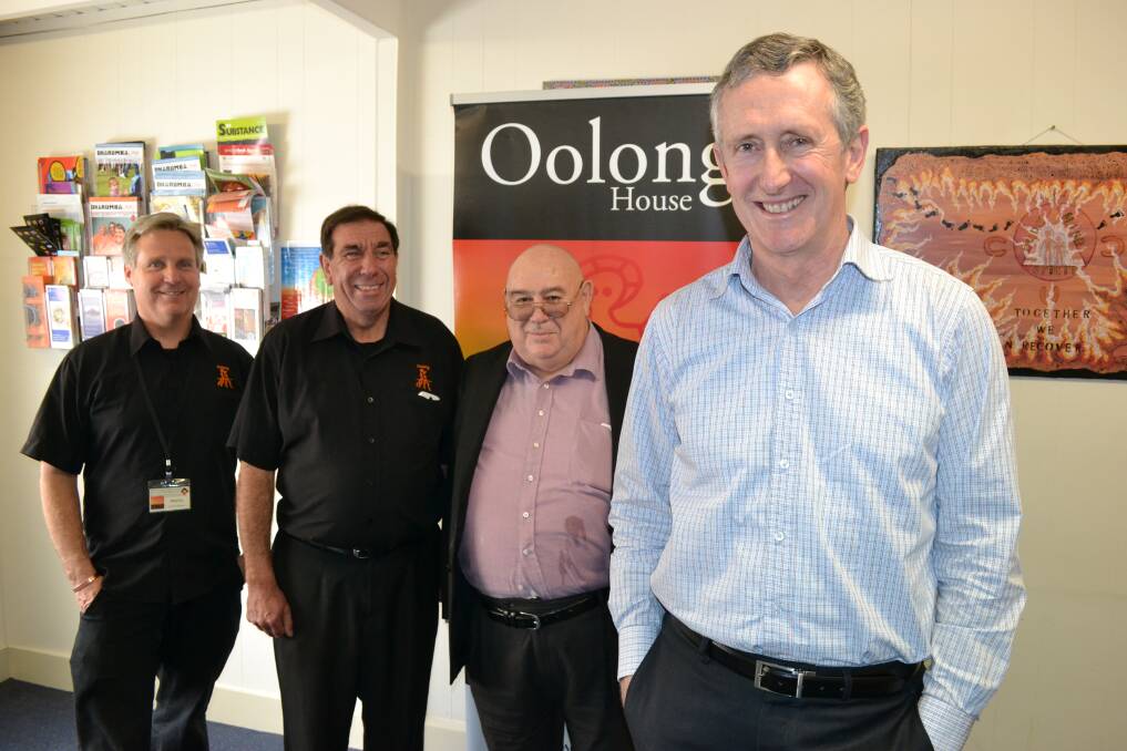VISITOR: Oolong House clinical director Martin Billingham, chief executive officer Ivern Ardler and board of directors chair Raymond Moyle welcome NSW Mental Health Commissioner John Feneley to Oolong House on Thursday.