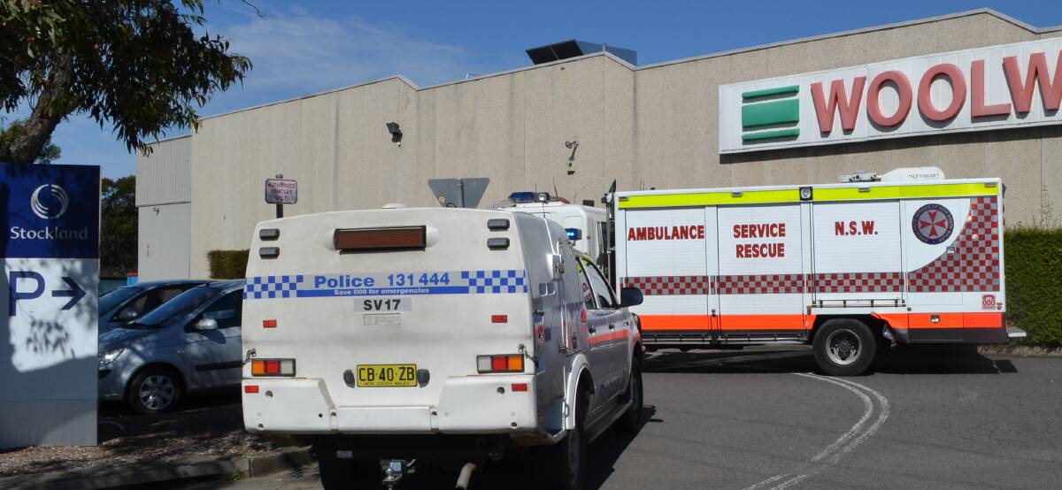 A woman has been taken to Shoalhaven Hospital with minor injuries after her car collided with a stairwell at the side of Stockland Nowra's loading dock.