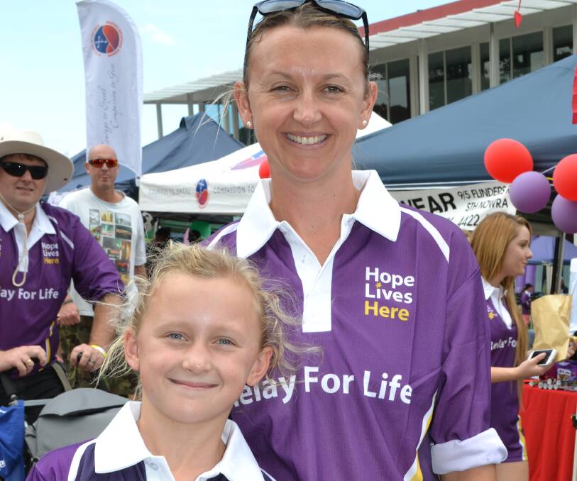 Shanna and Jarrah Fuz from St Georges Basin make their way around the Shoalhaven Entertainment Centre at this year’s Relay For Life on Saturday.