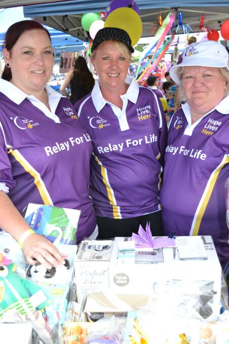 Rebecca Flanigan from Vincentia, Shirralae Patterson from North Nowra and Carol Wilson from Nowra continue to collect donations for the Cancer Council at the Relay for Life at the Shoalhaven Entertainment Centre on Saturday.