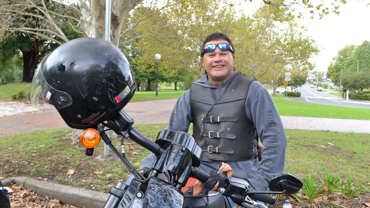 GRINNERS ARE WINNERS when it comes to the initial Shoalhaven Black Dog Ride from Nowra to Batemans Bay on Sunday. Rider Steven O’Brien comes from Wodonga, and is in the area helping construct the Gerringong Bypass. 