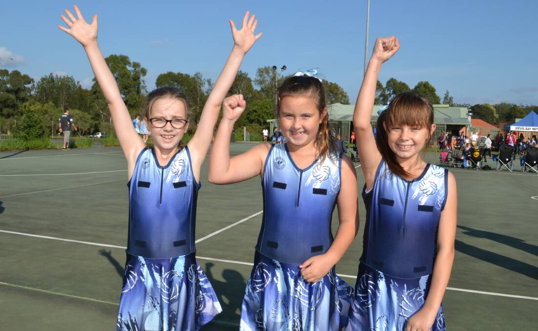 GOAL ATTACK: Olivia Anderson, Madison Watt and Keala Honey from Jervis Bay Netball Club have a great time at the Shoalhaven Netball March Pass on Saturday.