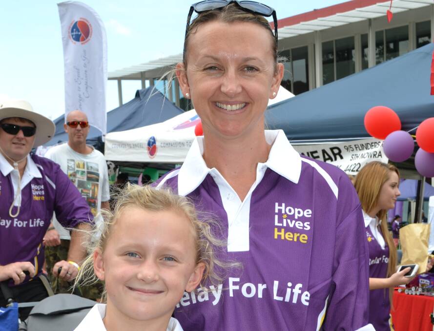 RELAY: Shanna and Jarrah Fuz from St Georges Basin make their way around the Shoalhaven Entertainment Centre at this year’s Relay For Life on Saturday.