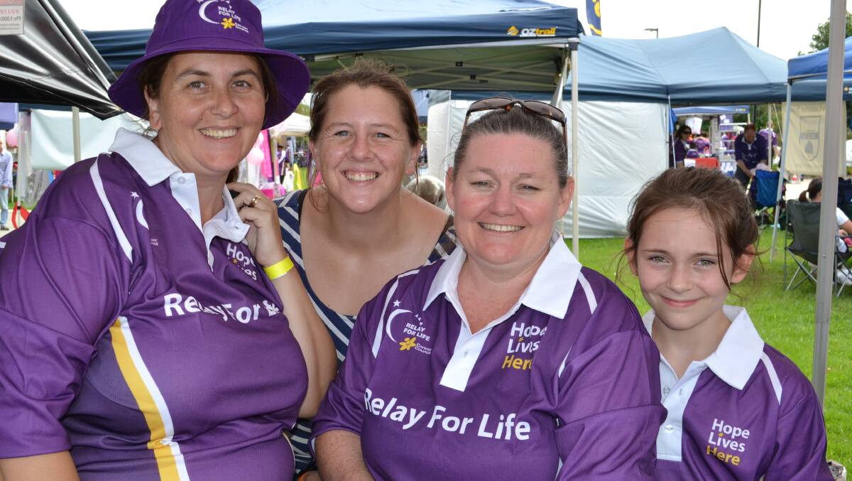 TEAM TRANQUILITY: Vanessa Cladingbowl, Kate Gibson-Davis, Tracey and Nataia Cook from Worrigee do their part for charity at the Relay For Life at the Shoalhaven Entertainment Centre on Saturday.