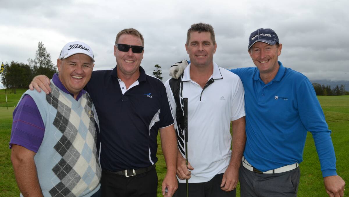 FUND-RAISING: Craig Murphy from Vincentia, Paul Alsebrook from Worrigee, Shawn Frew from Worrigee, Rob Nancarrow from Worrigee golfing for Murphy’s Family Funerals at the Variety Bash on Sunday.