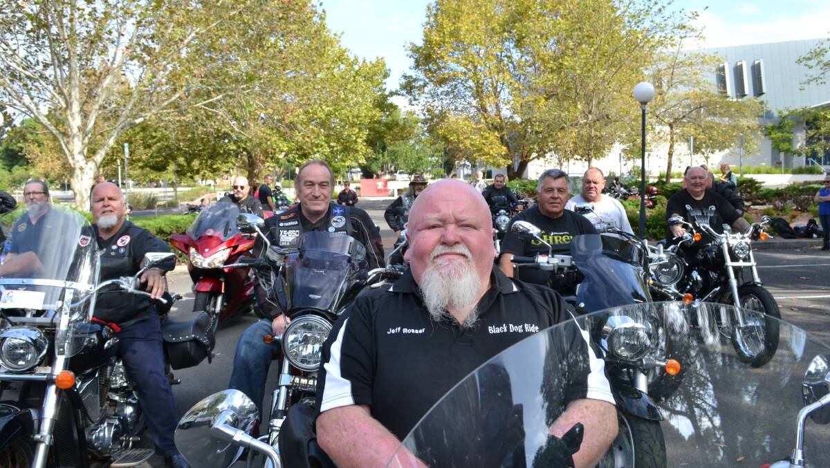 LEADER OF THE PACK. Jeff Prosser with just some of the riders who headed down to Batemans Bay on Sunday for the Black Dog Ride which helps raise awareness of depression and suicide prevention in the community. 