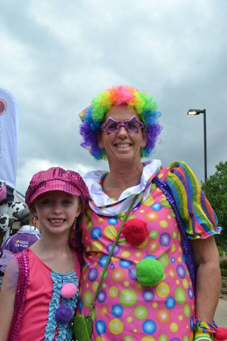 COLOURFUL: Trista Black and Lyn Payne from Bomaderry have a great day out supporting the Cancer Council at the Shoalhaven/Nowra Relay For Life at the Shoalhaven Entertainment Centre on Saturday.