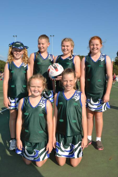 COURTS: Rachael Orr, Shianne Meili, Grace Hughes, Georgia Henderson, (front) Grace Carney and Mia Jessap from Lyrebird Netball Club are ready for a big season of netball at the opening march at Shoalhaven Netball Courts on Saturday.