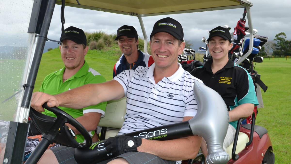 FAMILY OUTING: Team Smith & Sons (front) Nathan and Shane Smith (back) Sam Mutch and Craig Miller at the Variety Bash golf day.