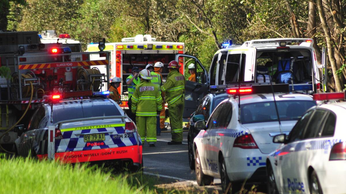 Emergency services at the scene of a fatal accident on Bolong Road at Coolangatta on April 24 in which two elderly people died.
