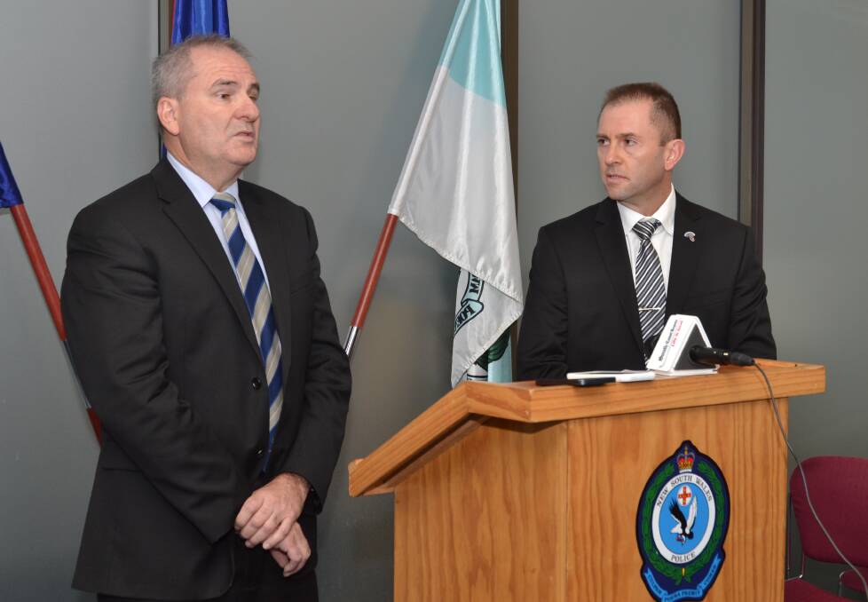 Detective Inspector Gary Hutchen from the SCC Property Crime Squad and Shoalhaven LAC crime manager Detective Inspector Mark Robinson addressed the media in Nowra over Tuesday evening’s dramatic arrests.
