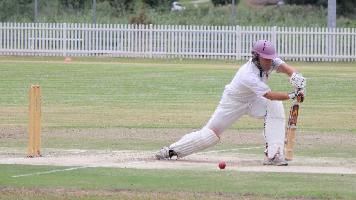 BEGA: Bega/Angledale captain Dave Allen plays a defensive shot against the Merimbula Knights during the A grade two-day semi final on Saturday