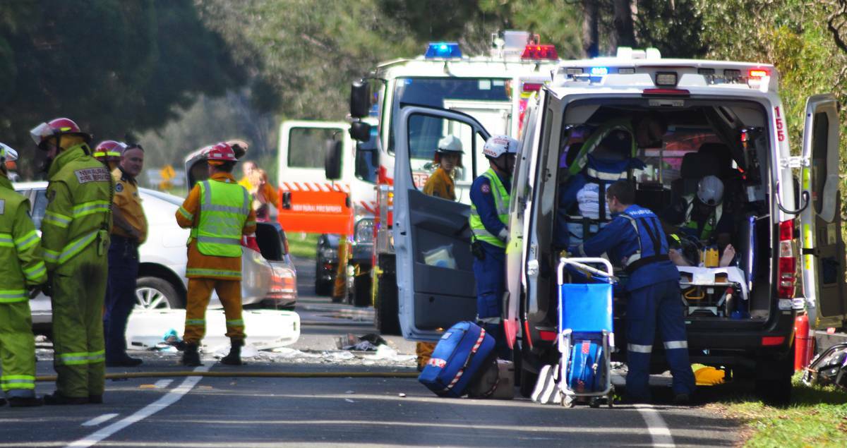 Emergency services at the scene of the fatal collision on Bolong Road on Thursday.