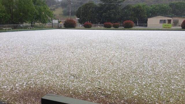 CAPTAIN'S FLAT: The bowling club green turned white after a severe storm. 