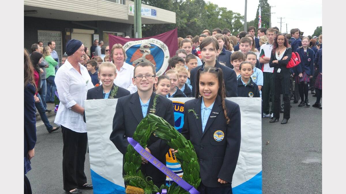 Brad McGillick and Tykia Simpson lead the Bomaderry Public School marchers.