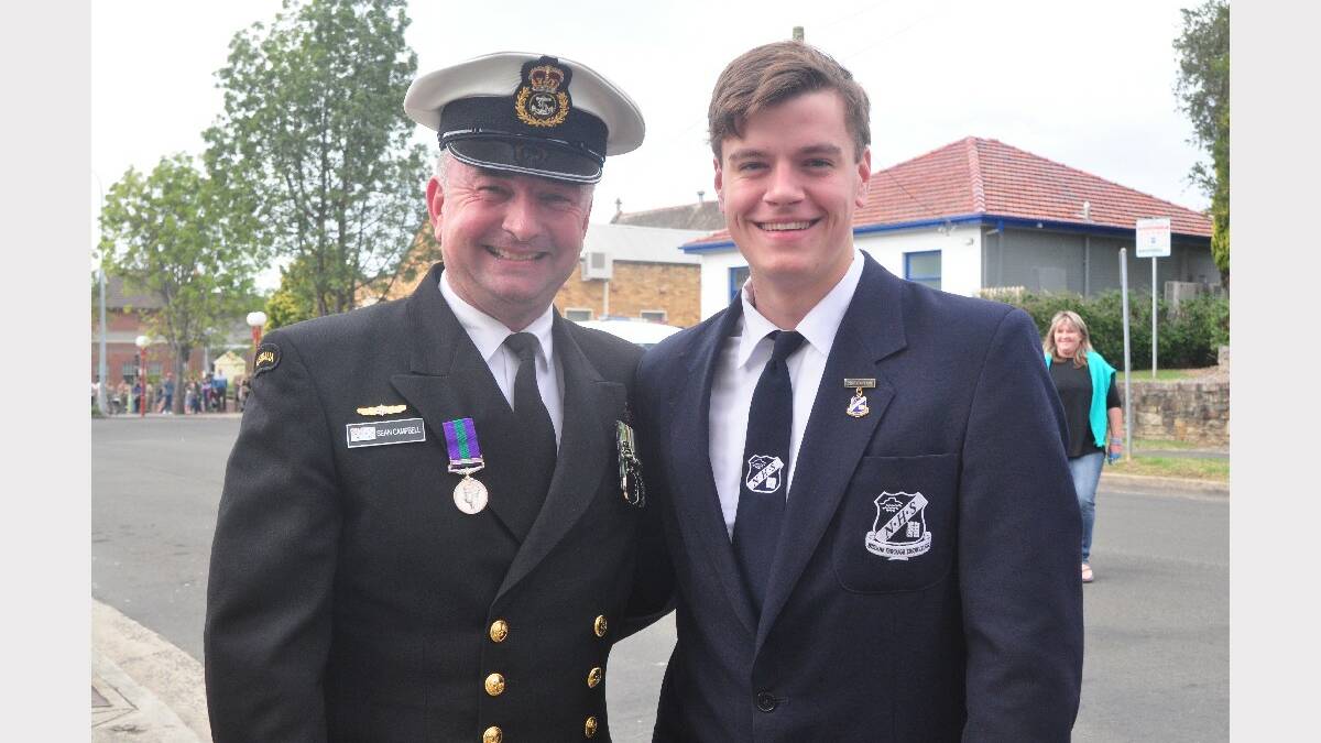 Warrant Officer Sean Campbell with his son Cameron from Nowra High School.