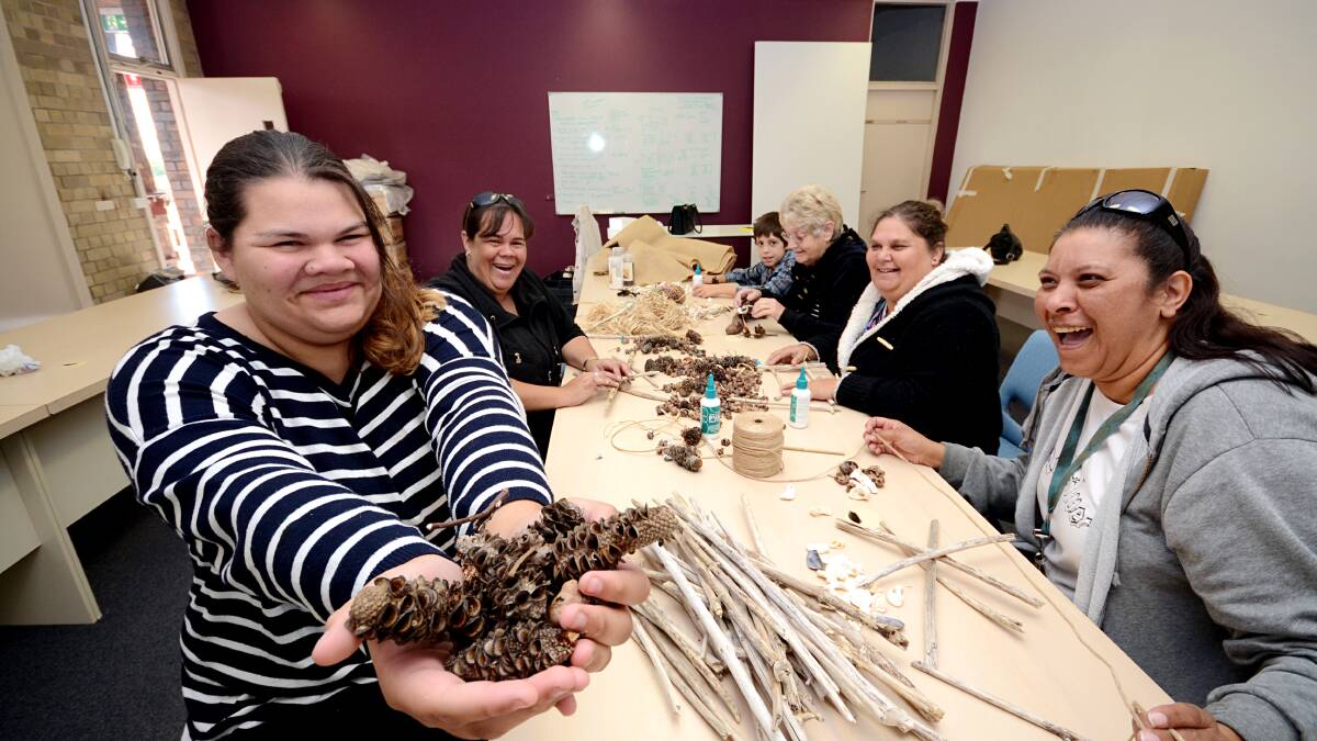 WORKING BEE: Olivia Atkins, Janet Atkins, Jalu Webster, Colleen Webster, Sylvia Timbery and Fiona Hills come together to create table decorations for the fifth annual Local Government Regional NAIDOC Week Awards.