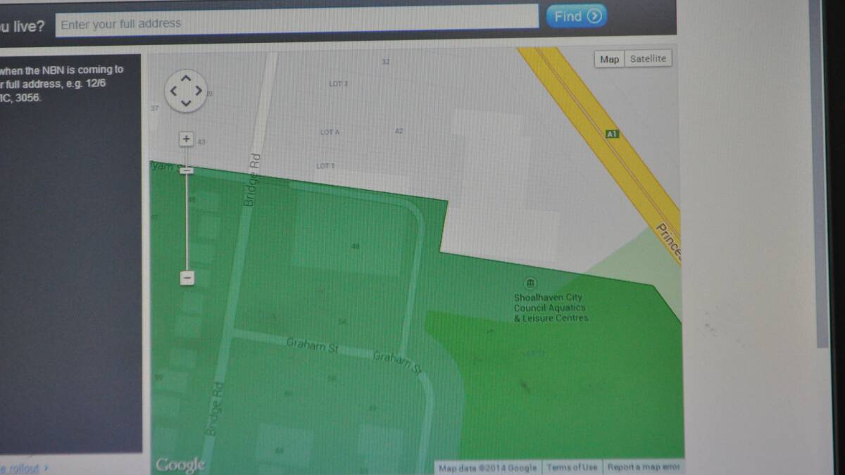 The green is NBN’s build preparation area, the yellow is the Princes Highway and right in between is the Shoalhaven City Council's administration building.