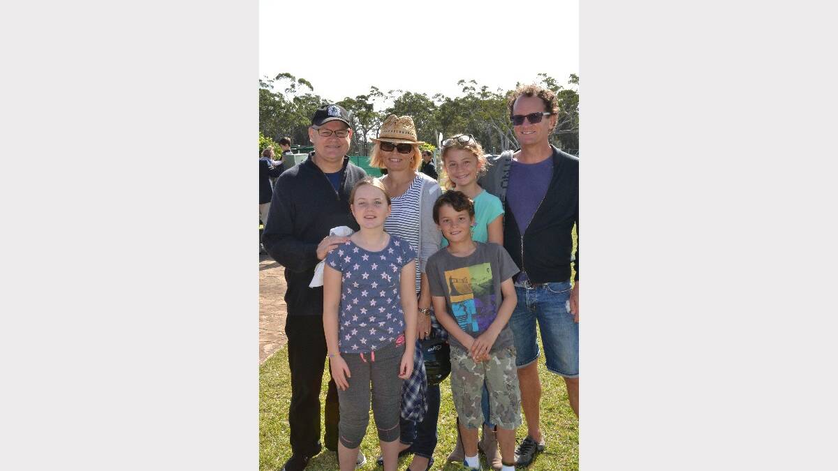 Damien and Caitlin Long with Alison Holland, David, Layla and Max Harris at the Callala Beach Anzac Day service.