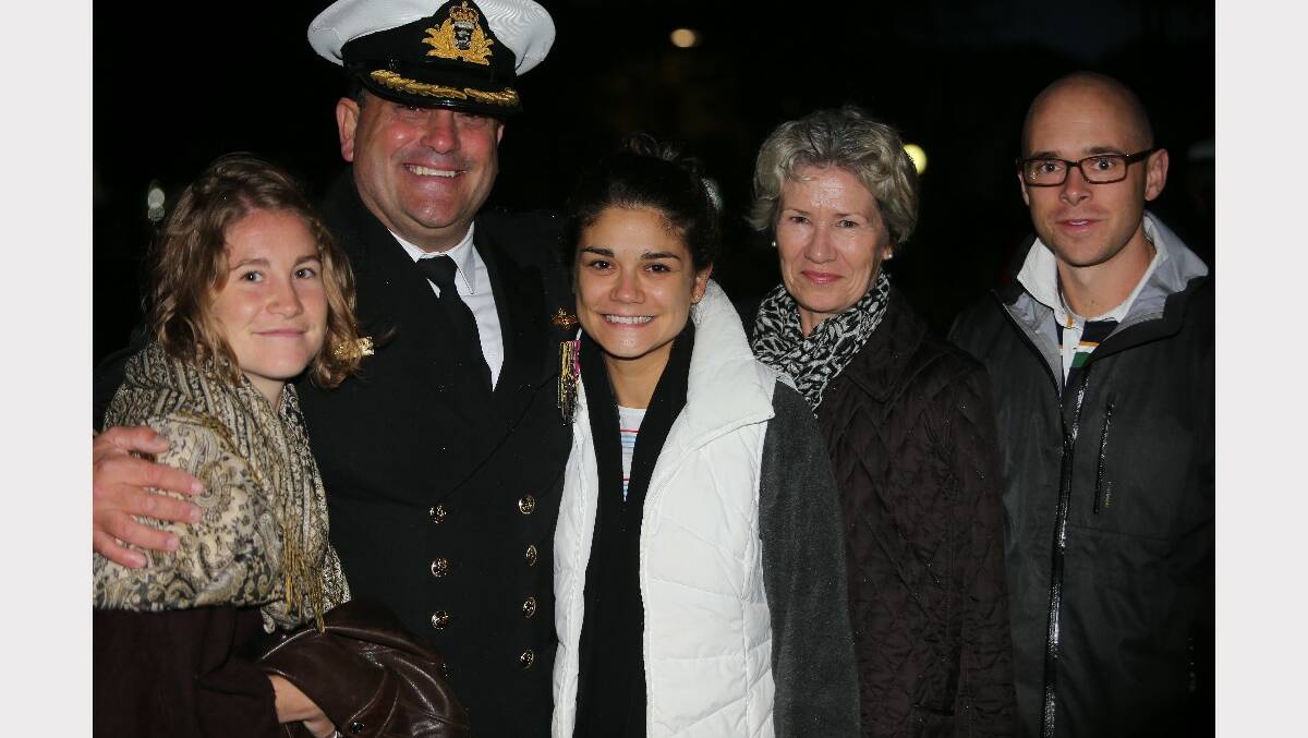 Commander of the Fleet Air Arm, Commodore Vince Di Pietro gave the address at the Anzac Day dawn service at Greenwell Point. Commodore Di Pietro is pictured with his wife Sandy, daughters Olivia and Flavia and Sam Harrington after the ceremony.