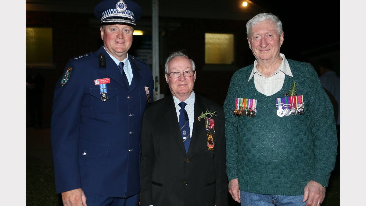 Inspector Bruce Griffin, James Reardon and Jeffrey Edwards prior to the Anzac Day dawn service at Greenwell Point.