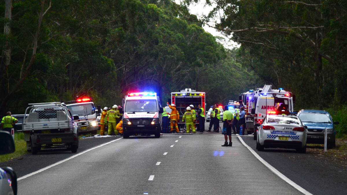 SHOCKING: The aftermath of the collision on Gerroa Road, a timely warning for motorists to take care on the region’s roads.