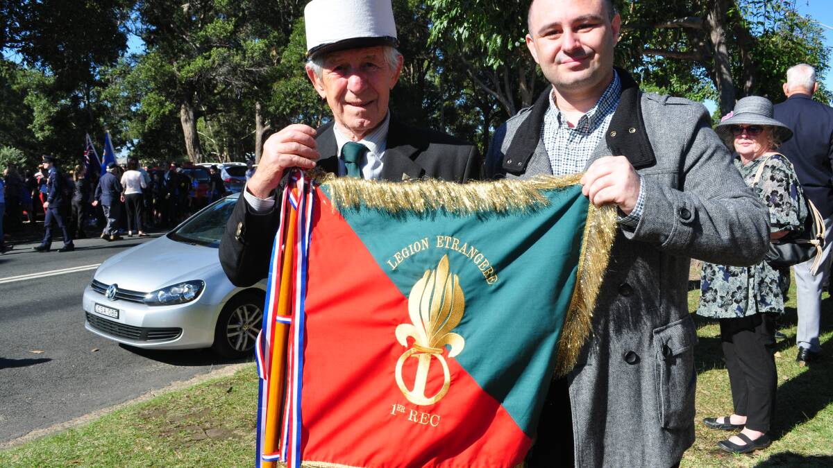 FRENCH CONNECTION: (Left) Sanctuary Point resident Laszlo Joo with his son Stephen, represent the French Foreign Legion at the Huskisson Anzac Day service.