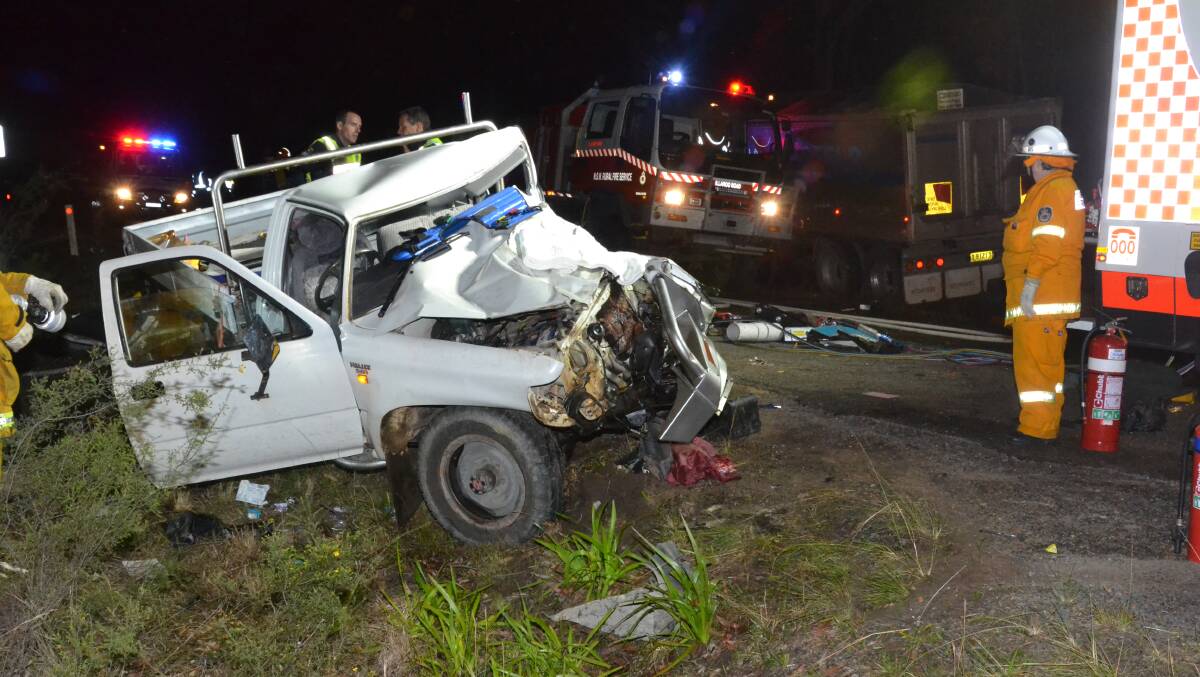 CRASH SCENE: The wreckage of the Toyota Hilux involved in the collision on Yalwal Road on Monday night.