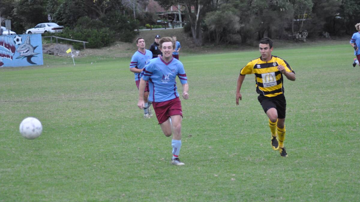 SURPRISE STRIKE: Heads striker Conor Edenden caught the Bomaderry defenders off-guard to score the first goal on Saturday. Photo: PATRICK FAHY 
