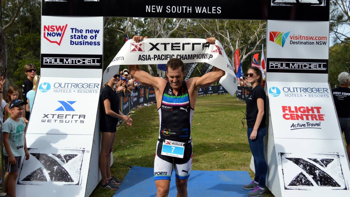 RELIEF: South Africa’s Dan Hugo claims top honours at the XTERRA Asia-Pacific Championship last weekend. Photos: XTERRA/Trey Garman