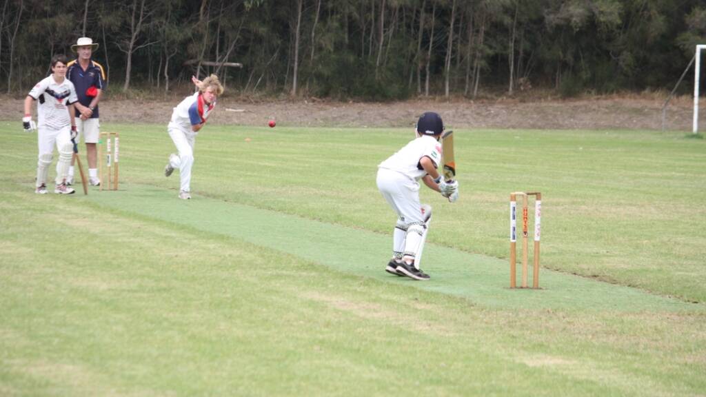 QUICKFIRE: Bay and Basin under 14s cricketer Tom Dolby on his way to 7/4 on Saturday.