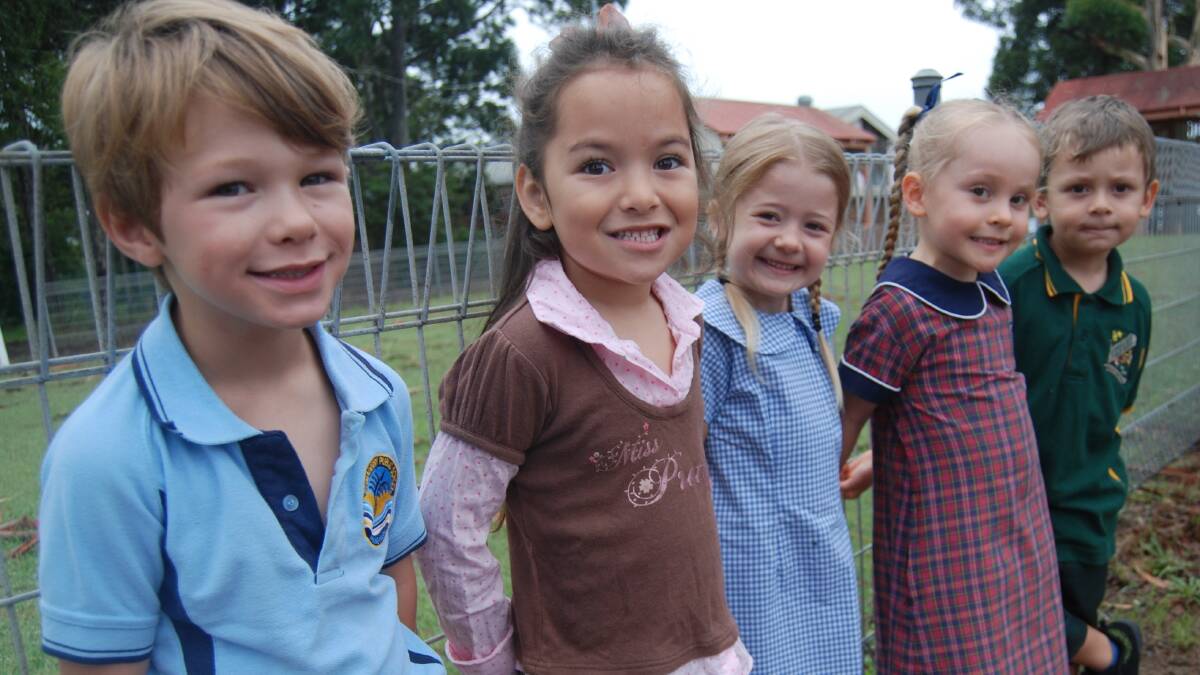 BIG STEP: Starting school for the first time this year are Tobias McPherson-Behrens, who will be going to Bomaderry Public School, Gloria Latu, who will be home schooled, Jayleigh Varty-Fenton, who will be attending Berry Public School, Mackenzie Giddings, who will be going to Nowra Christian School and Koby Wellington who will be going to Nowra East Public School next week.