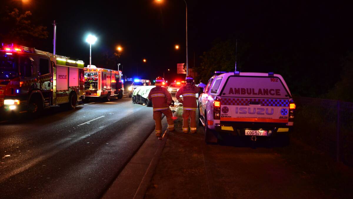 TRAGIC: Emergency services at the scene of Monday night’s fatal collision on the Princes Highway at Bomaderry. Inset: Will Morey-Hype (Facebook).