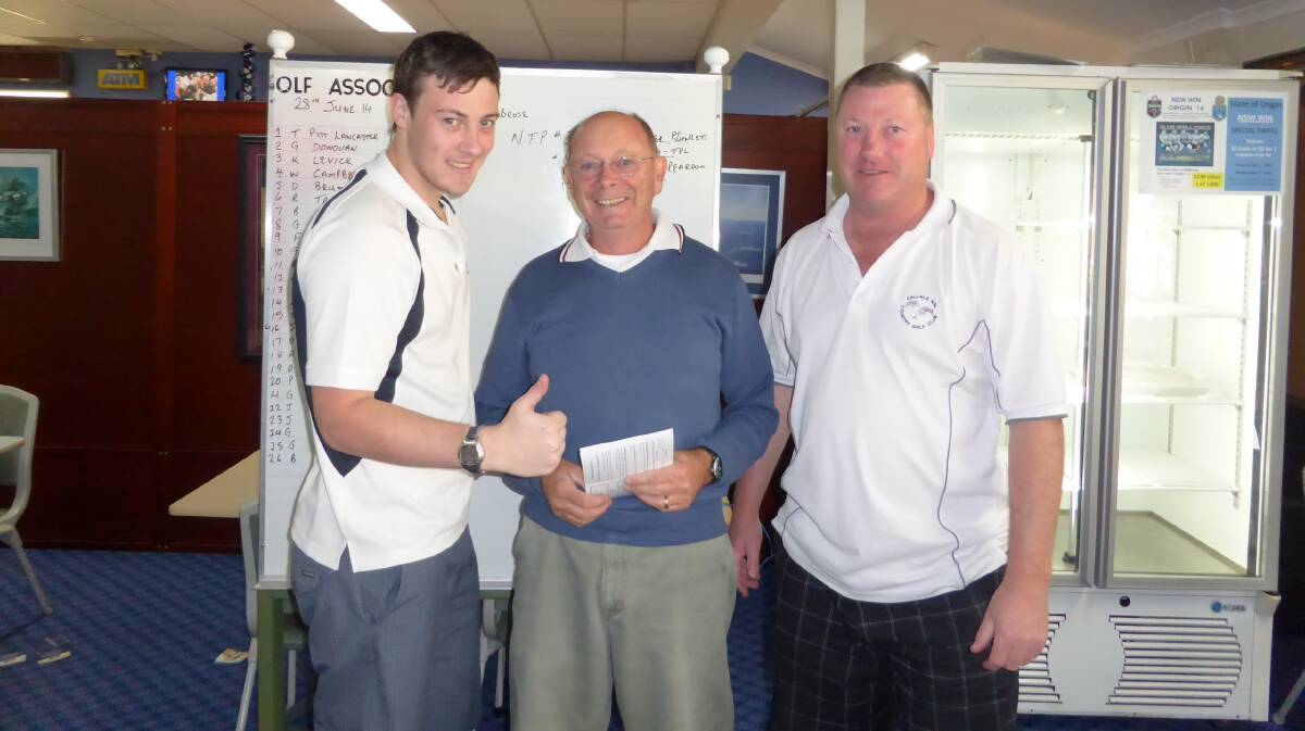 THUMBS UP: Guy and Jack Bentley were still pleased to be presented with their runner-up certificate from president Doug Ingle (centre). 