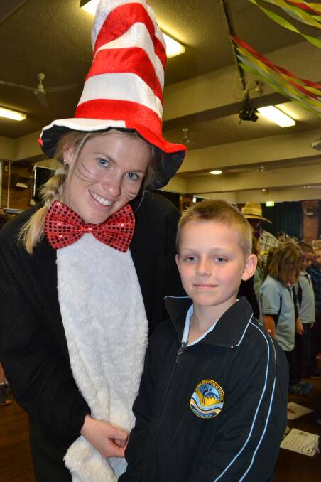CAT IN THE HAT: Bomaderry Primary School teacher Rachael Dumbrell with student Wil Cullen at the Bomaderry Primary School Book Week celebrations. 