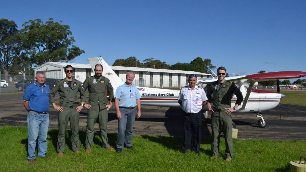 TAKE OFF: Albatross Aero Club treasurer Ray Barker, members acting Sub-Lieutenant Brendan Schofield and Lieutenant Edward Costigan, club president Paul Folkes, chief pilot Garry King and member Sub-Lieutenant Stewart Parr are ready to celebrate their 25th birthday with a weekend full of aeronautical events at the Fleet Air Arm Museum.